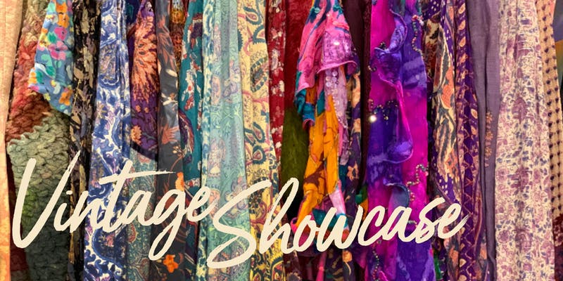 The words "Vintage Showcase" overlay colorful clothing.