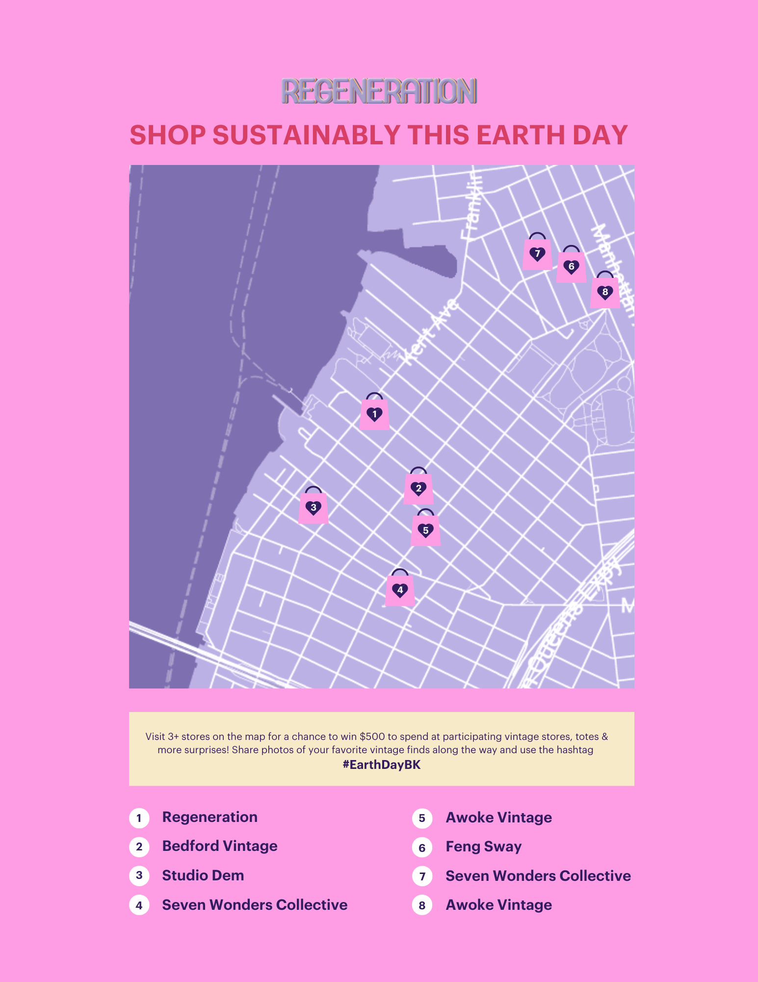 Map of vintage stores in Brooklyn, NY